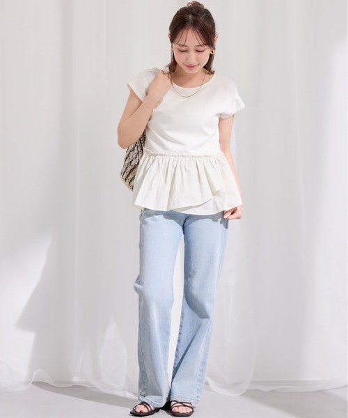 tシャツ 「UV/吸湿速乾/接触冷感」アシメペプラムデザイントップス 「低身長・小柄女性」 レディースの画像
