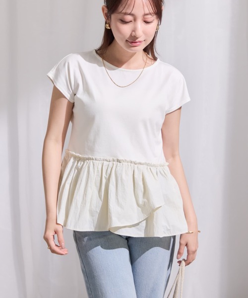 tシャツ 「UV/吸湿速乾/接触冷感」アシメペプラムデザイントップス 「低身長・小柄女性」 レディースの画像