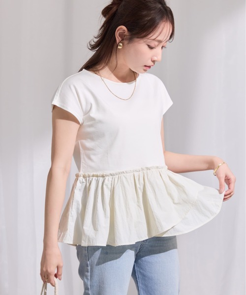 tシャツ 「UV/吸湿速乾/接触冷感」アシメペプラムデザイントップス 「低身長・小柄女性」 レディースの画像