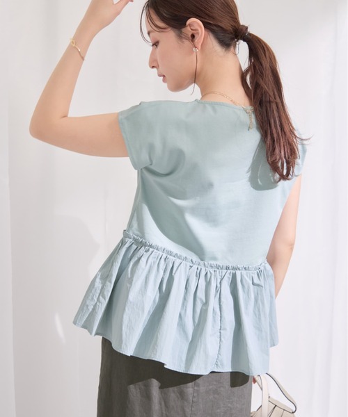tシャツ 「UV/吸湿速乾/接触冷感」アシメペプラムデザイントップス 「低身長・小柄女性」 レディースの画像