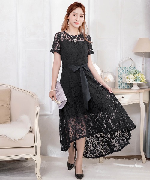 ☆半袖☆レース ロング丈 ツーピース パーティ ドレス Cinderella ドレス パーティードレス ロングドレス ワンピース