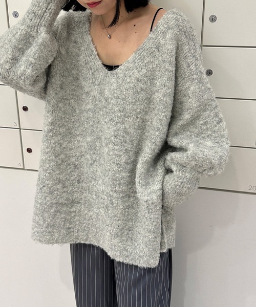 ニット セーター 2WAYメランジボリュームVネックニット レディース