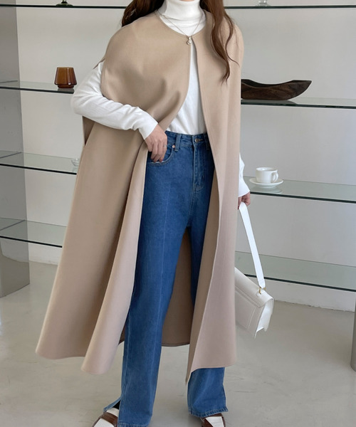 ノーカラーコート コート ノーカラーロングベスト/ ジレ