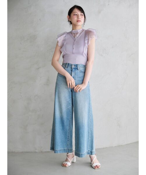 マーキュリーデュオ　フレアフルレングスデニム　Mサイズ ほぼ新品 MERCURYDUO フレアフルレングスデニム（ネイビー