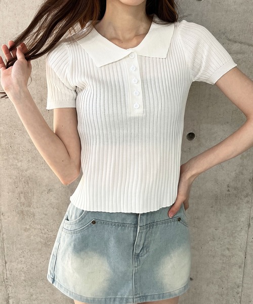 新品 マンシング サマーニットシャツ オフ白 LL 送料込 #背中がかわいい GLAMOROUS JANE（グラマラスジェーン） サマーニット ニット セーター