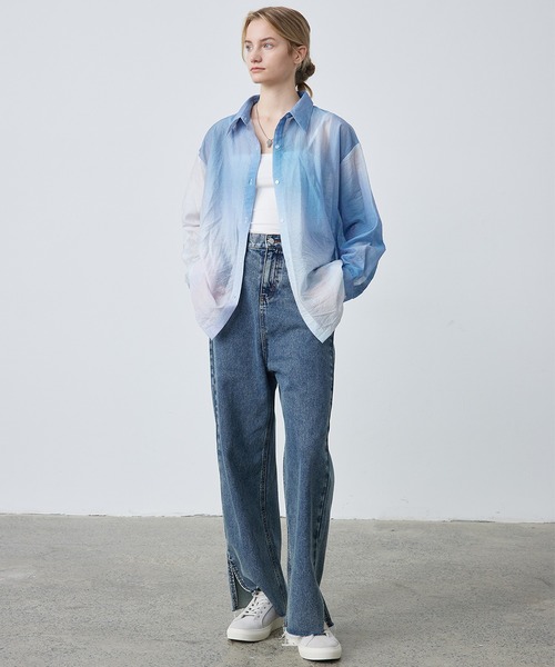 ワイドパンツ ジーンズ デニム デニムパンツ 「ELOOPS」セミハイウエス カットオフワイドデニム レディース メンズ | ブランド登録なし | 03