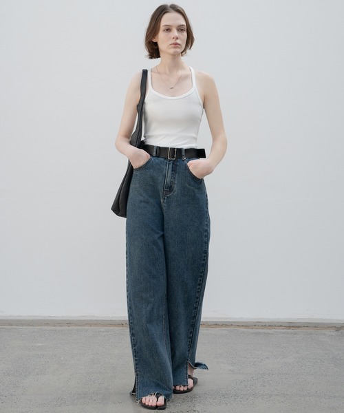 ワイドパンツ ジーンズ デニム デニムパンツ 「ELOOPS」セミハイウエス カットオフワイドデニム レディース メンズ | ブランド登録なし | 05