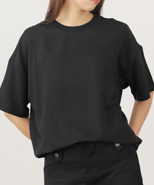 She Tokyo 黒の五分袖Tシャツ 久米繊維謹製