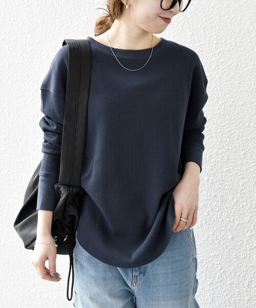 SHIPS any tシャツ any:「洗濯機可能」ワッフル レースアップ ラウンド