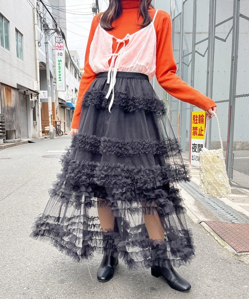 スカート シースルーボリュームフリルスカート(se) レディース  