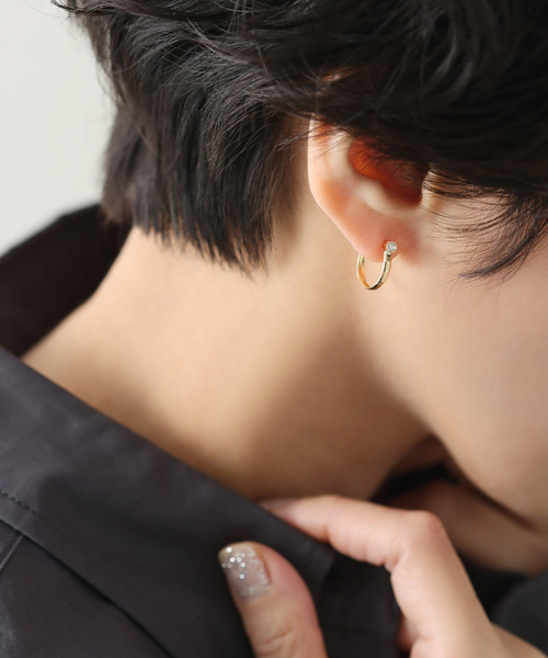 Lilas ピアス 1ピースダイヤテクスチャーフープピアス K18（両耳