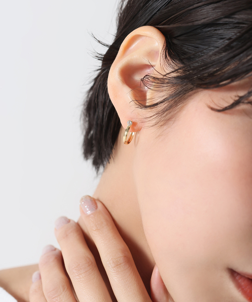 Lilas ピアス 1ピースダイヤテクスチャーフープピアス K18（両耳