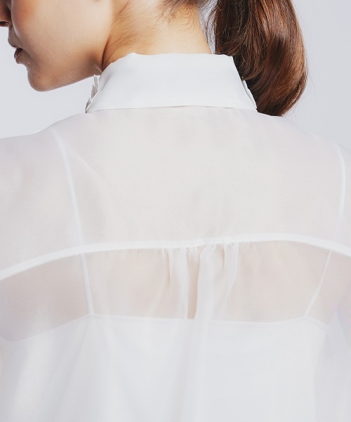 Sov. シャツ ブラウス レディース オーガンジーフラワーボウタイシャツ