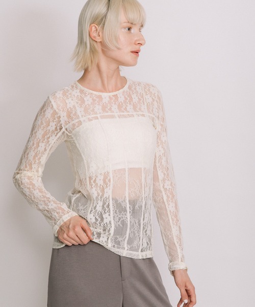AULA AILA トップス AULA AILA/アウラアイラ/BARE TOP SHEER RIB KNIT | ROYAL FLASH
