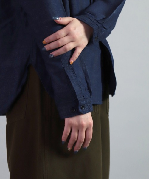 ブラウス シャツ 「OMNIGOD womens / オムニゴッド」 インディゴコットンリネン スタンドカラーシャツ レディース DOMINGO ブラウス シャツ 「OMNIGOD womens / オムニゴッド