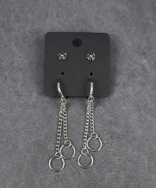 4INT. ピアス ロングピアス＆フラワーピアス 2セット / チタン