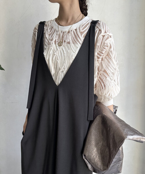 DOUDOU ノースリーブ ワンピース リブ 前後2way ブラック DouDou ワンピース 「前後2WAYで着られる」深Vワンピース