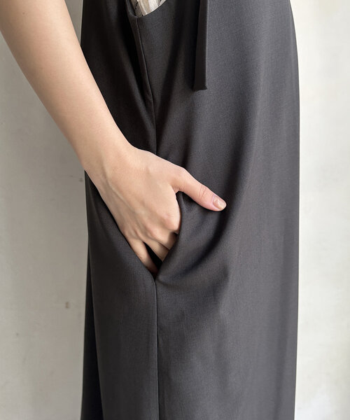 DOUDOU ノースリーブ ワンピース リブ 前後2way ブラック DouDou ワンピース 「前後2WAYで着られる」深Vワンピース