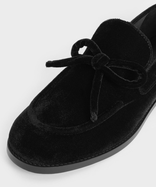 SCALPERS ベルベットローファー 黒 CHARLES ＆ KEITH（チャールズ&キース） ローファー ベルベットボウ