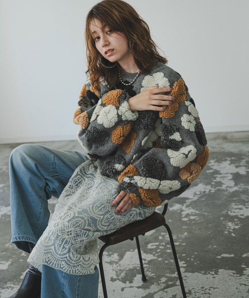bohmal フラワーボアプルオーバー　トレーナー bohmal ニット セーター フラワーボアプルオーバー レディース