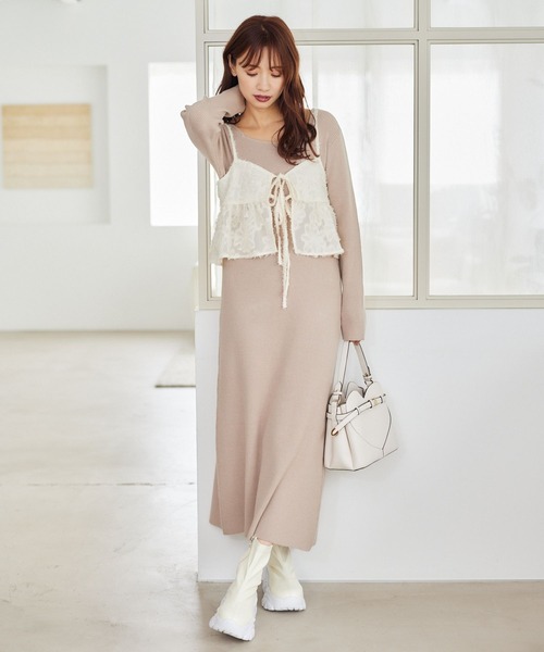mysty woman ワンピース フェザーキャミセットニットワンピース