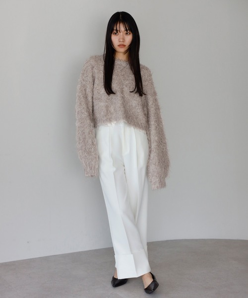 【タグ付新品】cropped knit chunky crew gray ENC ニット セーター teddybear shaggy cropped pullover / テディ