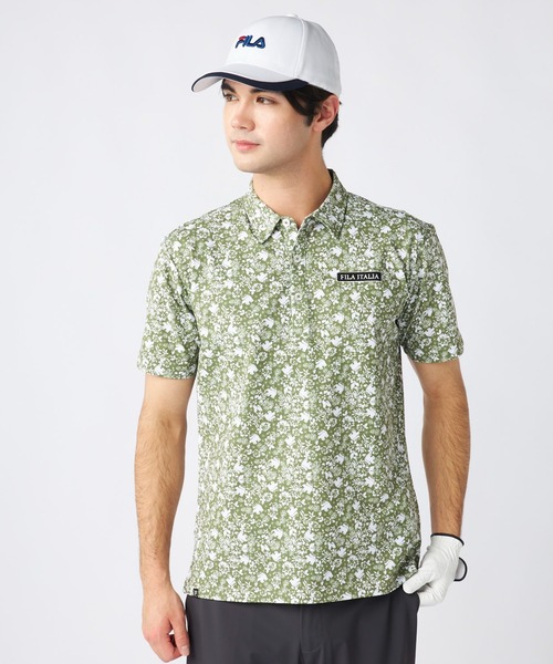 FILA GOLF フィラゴルフ 総花柄 半袖 ポロシャツ デザイン ウェア FILA GOLF ポロシャツ 「FILA GOLF」ワッフルメッシュ 小花柄