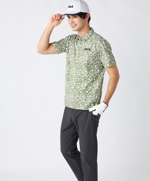 FILA GOLF フィラゴルフ 総花柄 半袖 ポロシャツ デザイン ウェア FILA GOLF ポロシャツ 「FILA GOLF」ワッフルメッシュ 小花柄