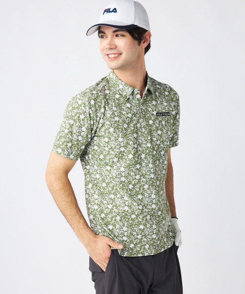 FILA GOLF ポロシャツ 半袖 ワッフルメッシュ 小花柄 半袖シャツ