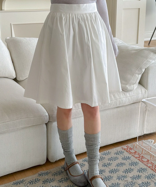 アディアム◇フレアスカートBelted A-line Skirt ホワイト スカート A-line Medium Long Skirt / Aラインミディアムロング