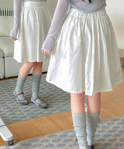アディアム◇フレアスカートBelted A-line Skirt ホワイト スカート A-line Medium Long Skirt / Aラインミディアムロング