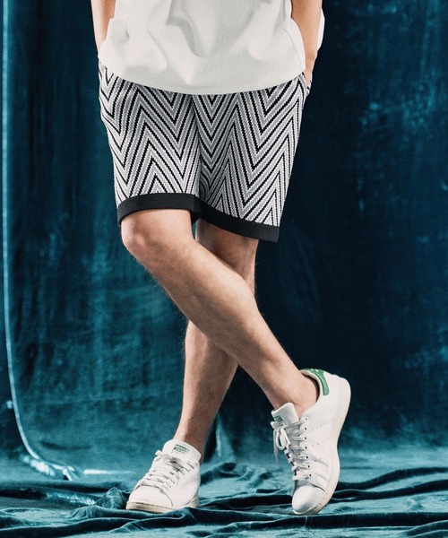 パンツ mp13342-Airy yarn wide herringbone shorts ニットショートパンツ メンズ_2