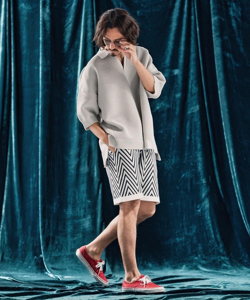 パンツ mp13342-Airy yarn wide herringbone shorts ニットショートパンツ メンズ_8