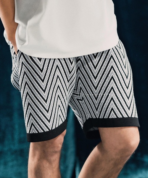 パンツ mp13342-Airy yarn wide herringbone shorts ニットショートパンツ メンズ_10