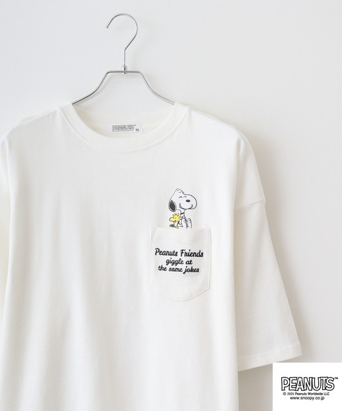 PEANUTS tシャツ PEANUTSポケット付きヘビーウエイトドロップ