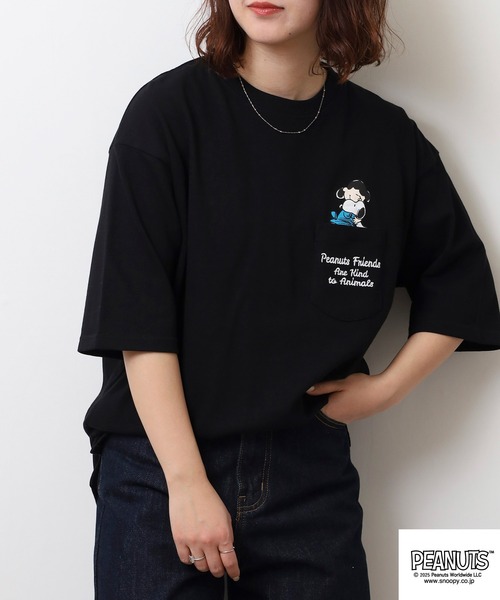 PEANUTS tシャツ PEANUTSポケット付きヘビーウエイトドロップ