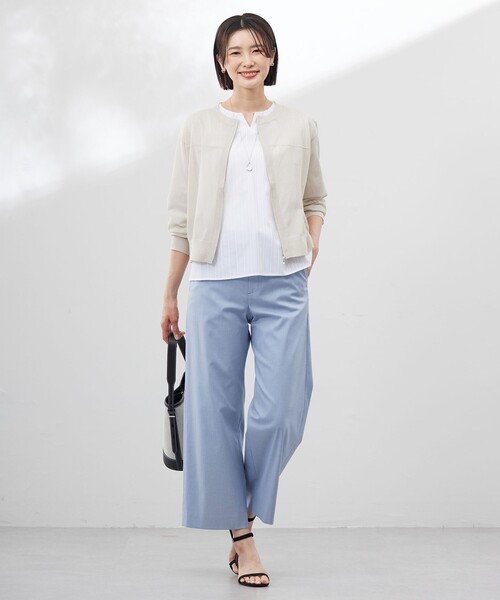 【WEB限定・洗える】ストライプ キーネック ブラウス ブラウス シャツ 「WEB限定・洗える」セルロースカラミ