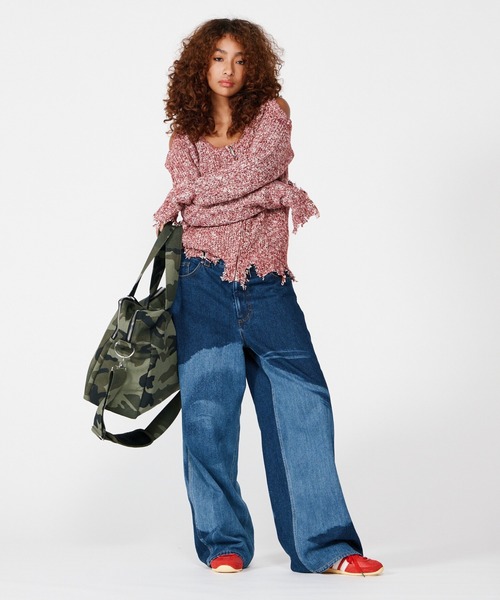 BEEDEN ジーンズ デニム デニムパンツ FACE PRINT WIDE STRAIGHT PANTS