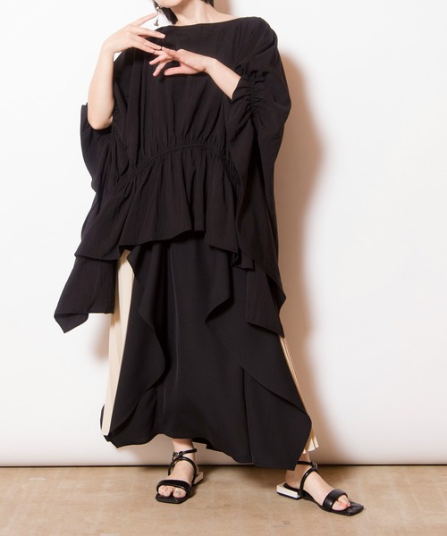 「OSMOSIS」 7分袖シャツ ONE SIZE ブラック レディース OSMOSIS 「OSMOSIS」 7分袖ブラウス ONE ブラック レディース