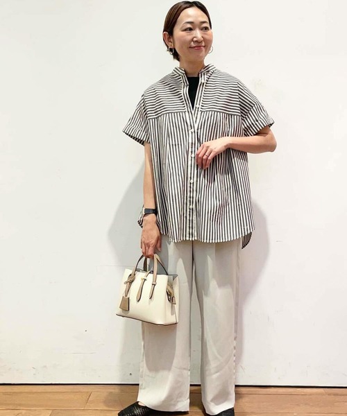 URBAN RESEARCH DOORS ブラウス シャツ ストライプロールアップ