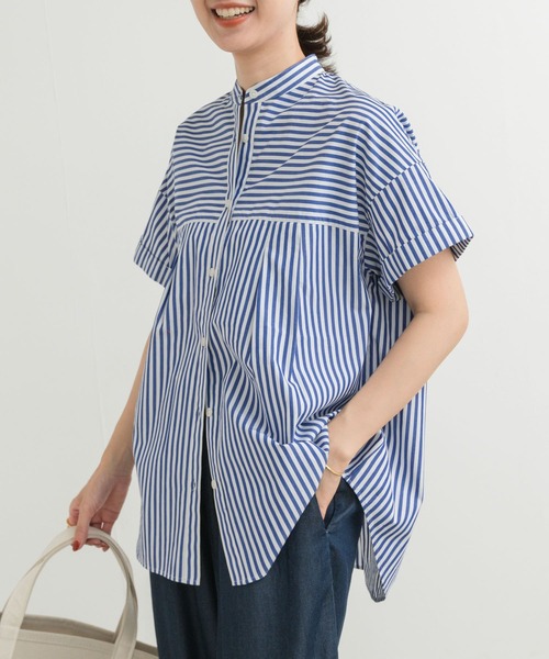 URBAN RESEARCH DOORS ブラウス シャツ ストライプロールアップ