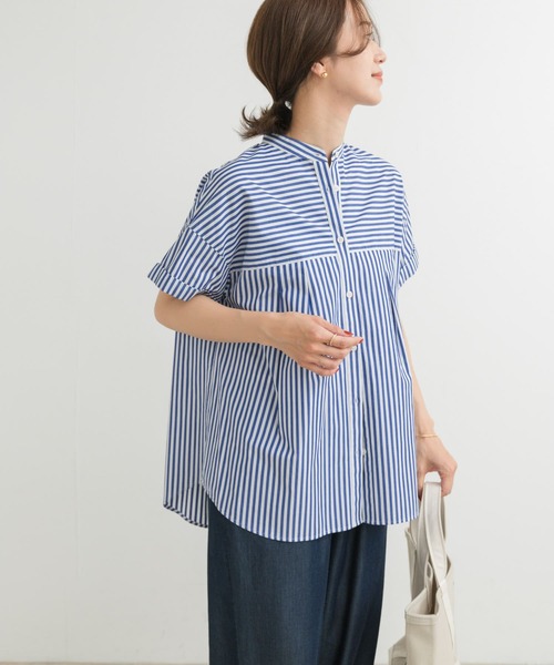 URBAN RESEARCH DOORS ブラウス シャツ ストライプロールアップ