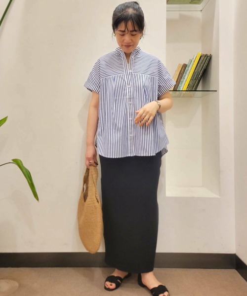 アーバンリサーチDOORS ストライプロールアップタックシャツ 半袖 URBAN RESEARCH DOORS ブラウス シャツ ストライプロールアップ