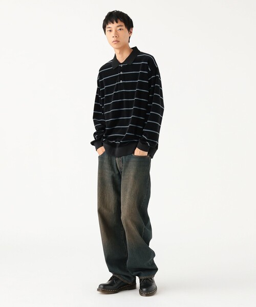 BEAMS ベロア ボーダー ポロシャツ BEAMS（ビームス）ベロア ボーダー ポロシャツ（シャツ