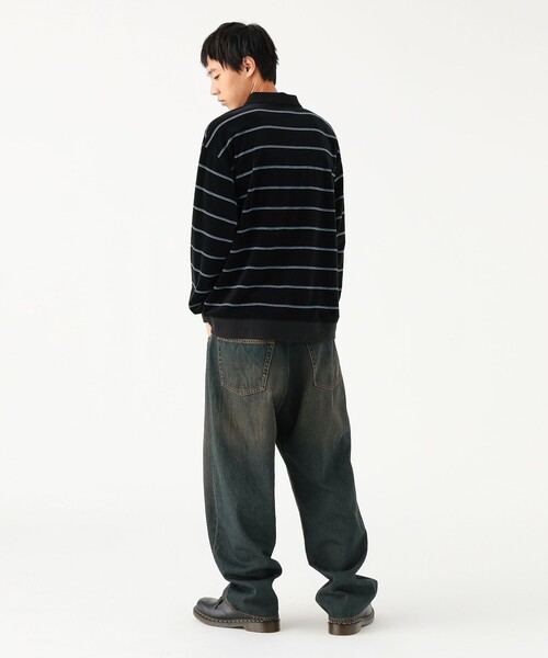 BEAMS ベロア ボーダー ポロシャツ BEAMS（ビームス）ベロア ボーダー ポロシャツ（シャツ