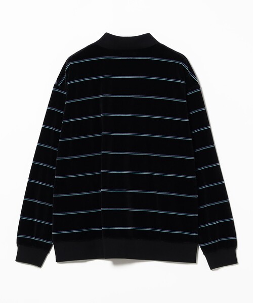 BEAMS ベロア ボーダー ポロシャツ BEAMS ポロシャツ ワイドフィット ベロア ボーダー メンズ