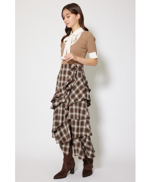 rienda チェック柄フリルロングスカート rienda（リエンダ） スカート マルチチェックラッフルロングハイ