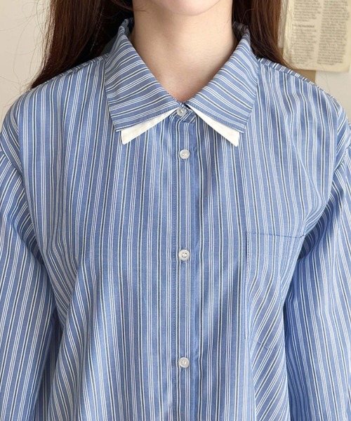 moment+ シャツワンピース ダブルカラーレースフリルティアードシャツ