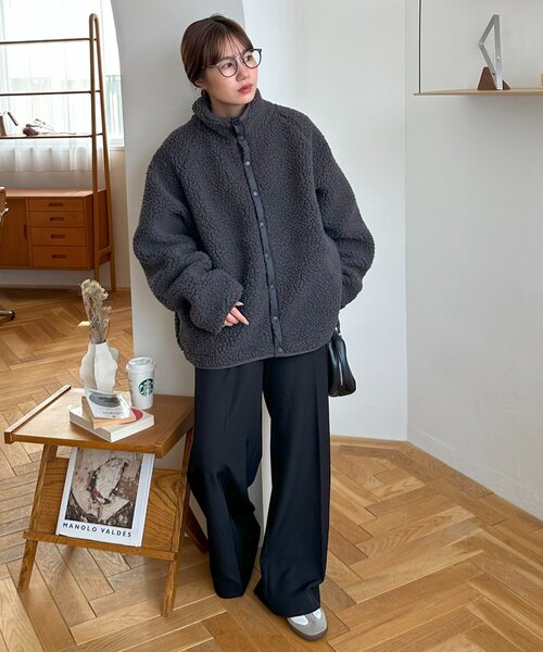 discoat リバーシブル　ビックカラーアウター　ネイビー 小顔見え/リバーシブル】ビッグカラーアウター≪インフルエンサー企画