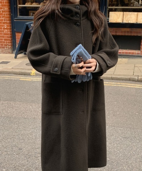 fashiru ウールメルトンフーディーロングコート wool melton hoodie long coat/2color | F A S H I